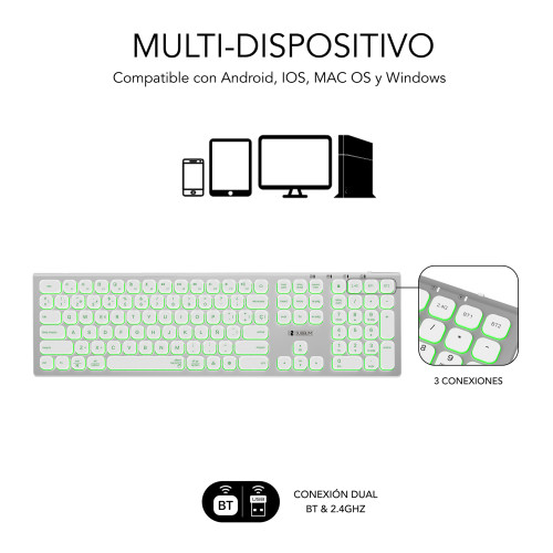 SUBBLIM Teclado Bluetooth/2.4G Master iluminado Ext P/B - Imagen 5