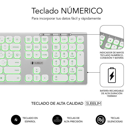 SUBBLIM Teclado Bluetooth/2.4G Master iluminado Ext P/B - Imagen 7
