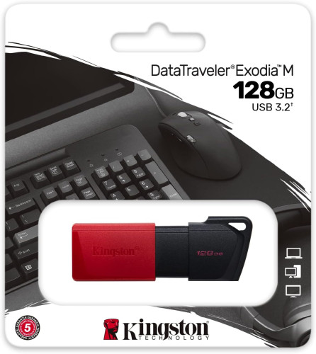 KINGSTON 128GB USB3.2 GEN1 DATATRAVELER EXODIA M (BLACK + RED) - Imagen 4