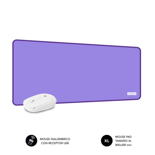 SUBBLIM Alfombrilla con Ratón Harmony Pack Mousepad XL + Wireless Mouse Purple - Imagen 3