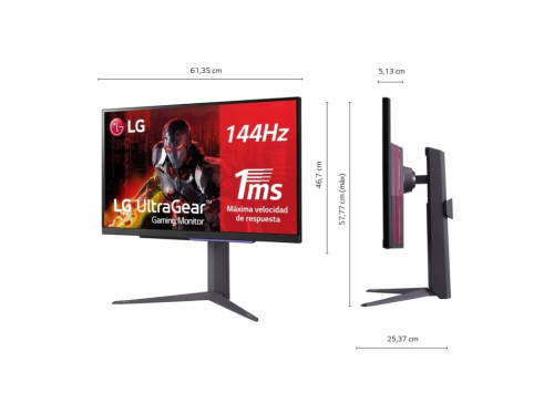 LG MONITOR (27GR93U-B) 27"/16:9/ULTRA GEAR GAMING/4K 3840 X 2160/IPS/1 MS/144 HZ/FREE SYNC/2X HDMI/DP/3X USB-A - Imagen 3