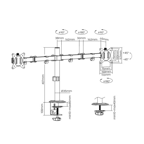EWENT SOPORTE DE MESA PARA 2 MONITORES HASTA 27" - Imagen 7