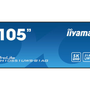 MONITOR PROFESIONAL IIYAMA 105" (LH10551UWS-B1AG) / TIEMPO OPERACION 24/7 / USO HORIZONTAL Y VERTICAL / IPS / 5120X2160 5K UW / 8MS / 500CD / 21:9 / RS-232C / RJ45 / HDMI X 1 / DP X 1 / USB-C X 2/ USB X6 / SLOT OPS / VESA 1500X600