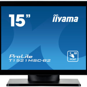 MONITOR IIYAMA 15" PCAP BEZEL FREE FRONT, 10P TOUCH, 1024X768, SPEAKERS, VGA, HDMI, 325CD/M², USB INTERFACE, EXTERNAL POWER ADAPTER, MULTITOUCH WITH SUPPORTED OS (T1521MSC-B2)
