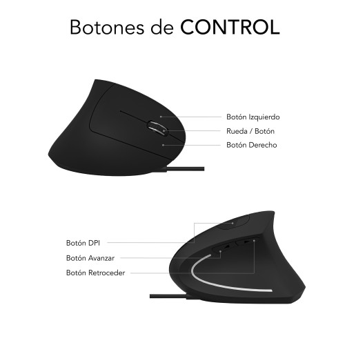 SUBBLIM Ratón GLIDE VERTICAL ERGO WIRED MOUSE BLACK - Imagen 6