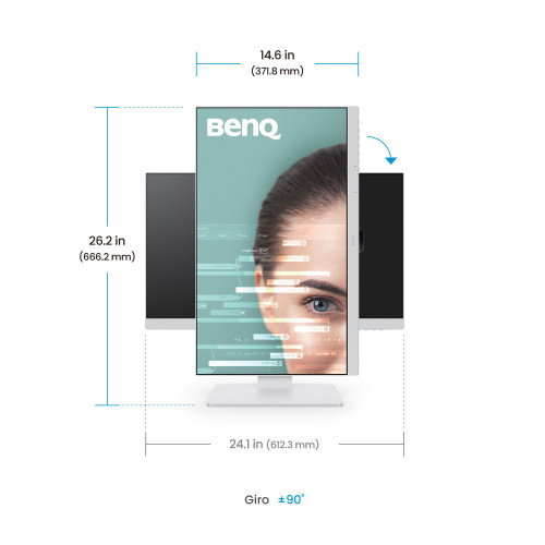 MONITOR BENQ GW2786TC 27” IPS 1080P, FHD, USB-C (65W), 100HZ, EYE-CARE, ERGONÓMICO, HUB USB, 99% SRGB, HDMI, DP, TÜV, BLANCO - Imagen 5