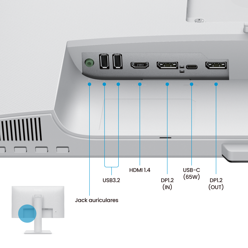 MONITOR BENQ GW2786TC 27” IPS 1080P, FHD, USB-C (65W), 100HZ, EYE-CARE, ERGONÓMICO, HUB USB, 99% SRGB, HDMI, DP, TÜV, BLANCO - Imagen 7