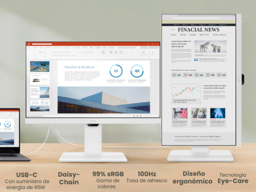 MONITOR BENQ GW2786TC 27” IPS 1080P, FHD, USB-C (65W), 100HZ, EYE-CARE, ERGONÓMICO, HUB USB, 99% SRGB, HDMI, DP, TÜV, BLANCO - Imagen 8