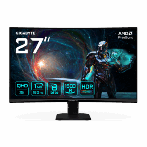 GIGABYTE GS27QCA 27" Monitor Curvo para Gaming QHD - 2560 x 1440, 180Hz, 1ms, 250 cd/m², FreeSync, HDR Ready, HDMI 2.0, DisplayPort 1.4