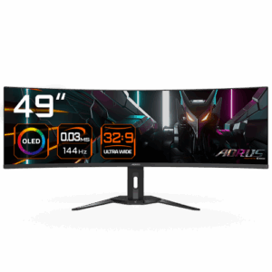 GIGABYTE Monitor de juegos curvo CO49DQ OLED - 5120x1440 (DQHD), 1800R, 144Hz, 0.03ms, KVM, FreeSync Premium Pro, HDMI 2.1