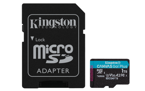 Kingston Technology Tarjeta microSDXC Canvas Go Plus Gen4 de 1 TB, 200 MB/s, A2 U3 V30 y adaptador