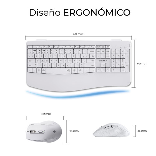 SUBBLIM Teclado con ratón COMBO DUAL OFFICE PROWAVE WHITE - Imagen 5
