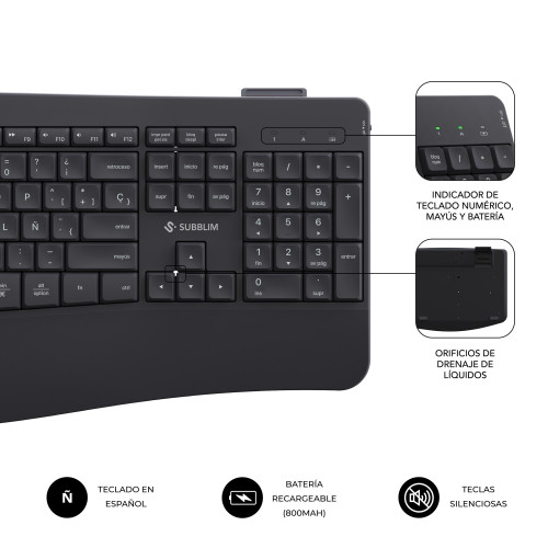 SUBBLIM Teclado con ratón COMBO DUAL OFFICE PROWAVE BLACK - Imagen 6
