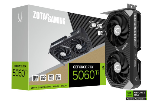 VGA ZOTAC RTX 5060 TI 8GB TWIN EDGE OC,NV,RTX5060TI,8GB,GDDR7,128BIT,1HDMI+3DP,2 VENTILADORES (ZT-B50610H-10M) - Imagen 2