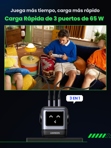 Ugreen Nexode RG 65W 3-Port GaN Ordenador portátil, Teléfono móvil, Portátil, Batería portátil, Teléfono Gris Corriente alterna Carga rápida Interior - Imagen 9