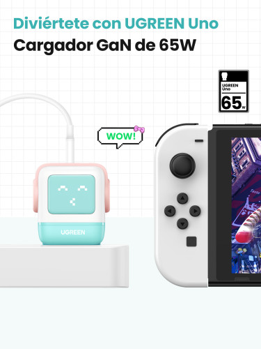 Ugreen Uno RG 65W 3-Port GaN Fast Charger pink blue Ordenador portátil, Teléfono móvil, Portátil, Tableta, Teléfono Azul Corriente alterna Carga rápida Interior - Imagen 6
