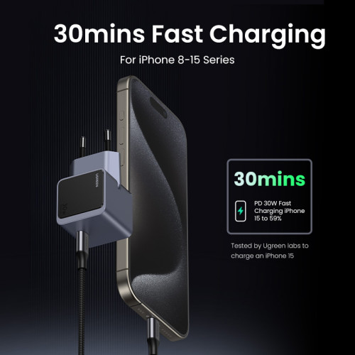 Ugreen Nexode S 30W USB-C GaN Fast Charger EU gray Teléfono móvil, Batería portátil, Teléfono Gris Corriente alterna Interior - Imagen 3