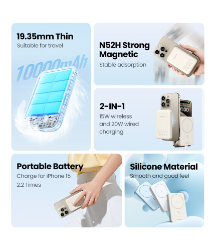 Ugreen 25208 batería externa 10000 mAh Cargador inalámbrico Beige - Imagen 4