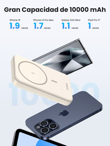 Ugreen 25208 batería externa 10000 mAh Cargador inalámbrico Beige - Imagen 20