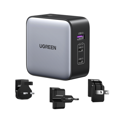 Ugreen 65W Nexode GaN Auriculares, Teléfono móvil, Portátil, Reloj inteligente, Tableta Gris USB Carga rápida Interior