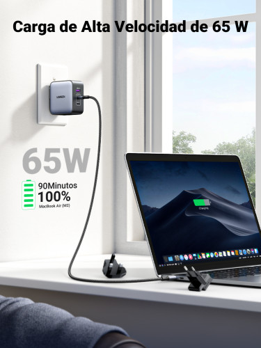 Ugreen 65W Nexode GaN Auriculares, Teléfono móvil, Portátil, Reloj inteligente, Tableta Gris USB Carga rápida Interior - Imagen 4