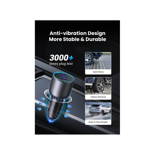 Ugreen 75W 3-Port Fast Car Charg gray Ordenador portátil, Teléfono móvil, Reloj inteligente, Tableta, Teléfono Gris Encendedor de cigarrillos Carga rápida Auto - Imagen 5