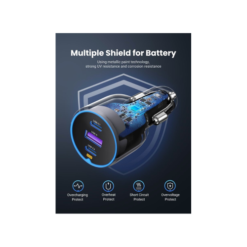Ugreen 75W 3-Port Fast Car Charg gray Ordenador portátil, Teléfono móvil, Reloj inteligente, Tableta, Teléfono Gris Encendedor de cigarrillos Carga rápida Auto - Imagen 6