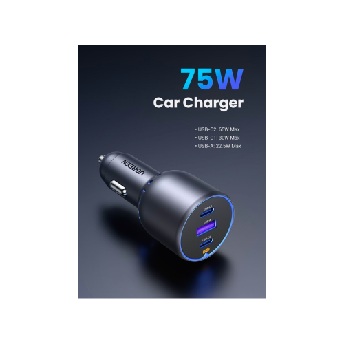 Ugreen 75W 3-Port Fast Car Charg gray Ordenador portátil, Teléfono móvil, Reloj inteligente, Tableta, Teléfono Gris Encendedor de cigarrillos Carga rápida Auto - Imagen 7