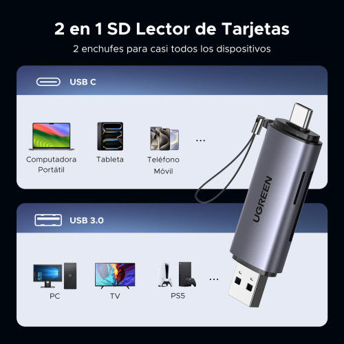 Ugreen 50706 lector de tarjeta USB/Micro-USB Plata - Imagen 5