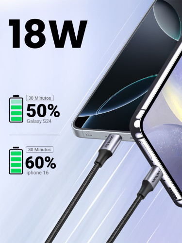 Ugreen 60126 cable USB 1 m USB C USB A Negro, Gris - Imagen 4