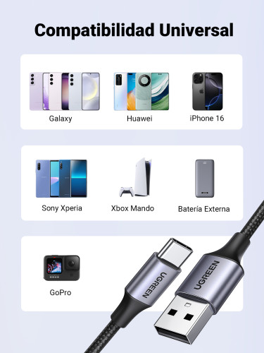Ugreen 60126 cable USB 1 m USB C USB A Negro, Gris - Imagen 5