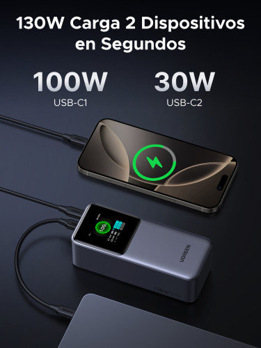 Ugreen 20000mAh 130W Fast Charging Powerbank Litio Gris - Imagen 10