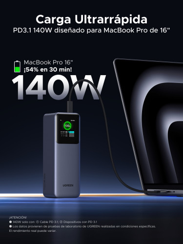 Ugreen 25000mAh 200W Fast Charging Powerbank Gris - Imagen 5