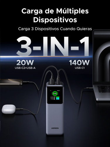 Ugreen 25000mAh 200W Fast Charging Powerbank Gris - Imagen 9
