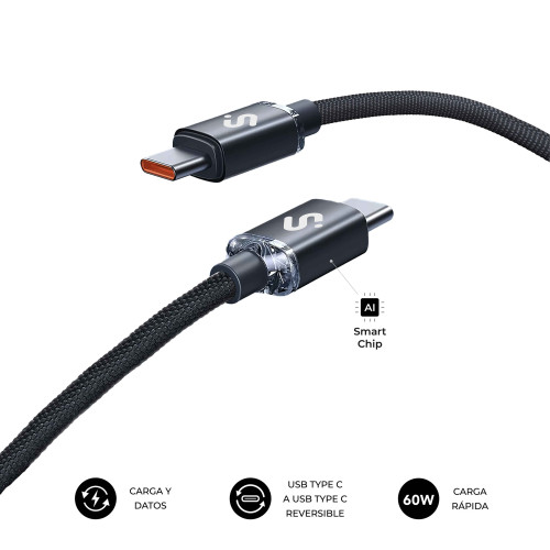 SUBBLIM CABLE OPTIMUS 60W C-C 2m BLACK - Imagen 3