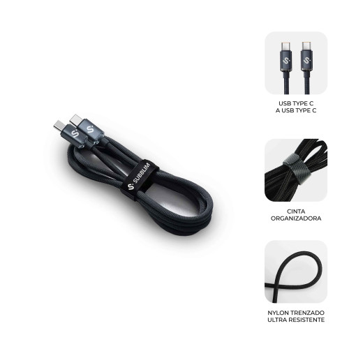 SUBBLIM CABLE OPTIMUS 60W C-C 2m BLACK - Imagen 4