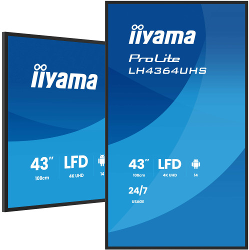IIYAMA MONITOR 43" 3840x2160, UHD VA DLED 500cd/m, HORIZ Y VERT, MM 2x 10W, 2x HDMIx 1x USB-C, USB 2.0 x2, WiFi, LAN, Media Play USB Port, Control LAN / RS232C, Android 14 OS, 24/7 Operation, VESA Mount 300x300 - wallmount included (LH4364UHS-B1AG) - Imagen 6