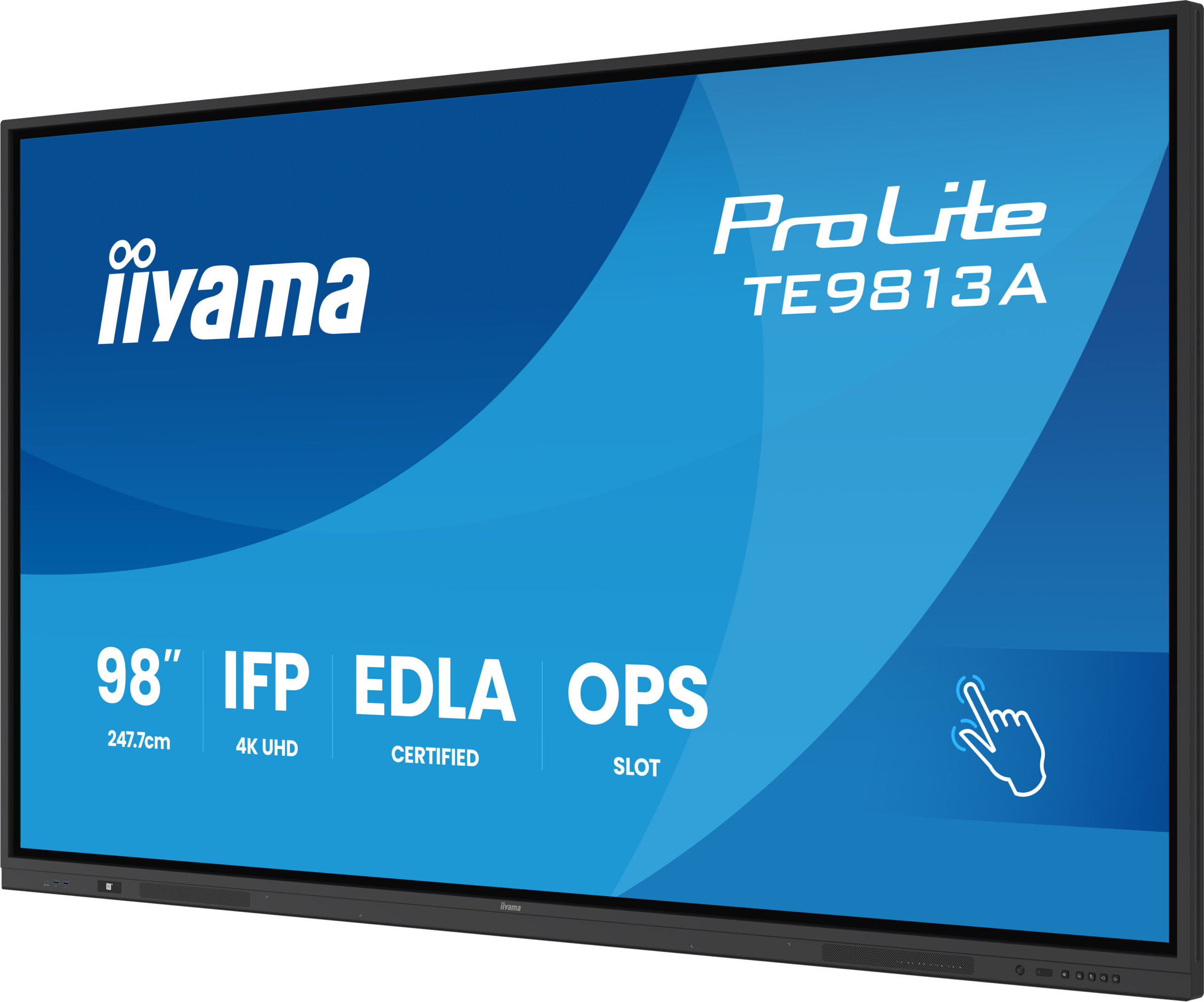 PANTALLA INTERACTIVA 98" EDLA, ANDROID 14, 8/128GB UHD IPS, MM 2X 20W + 20W SUBWR, 2X HDMI, DP , 2X USB-C, 450CD/M, HORIZ , MEDIA PLAY USB PORTS, ANTIGLARE, LAN, RS232C, IIWARE WIFI-6/BT 5.0, OPS SLOT, VESA 400X400 (MOUNT INCLUDED) (TE9813A-B1AG) - Imagen 3