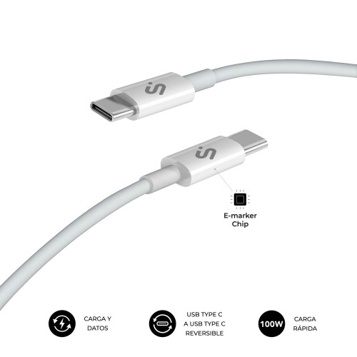 SUBBLIM CABLE PLUS 100W C-C 2m WHITE - Imagen 3