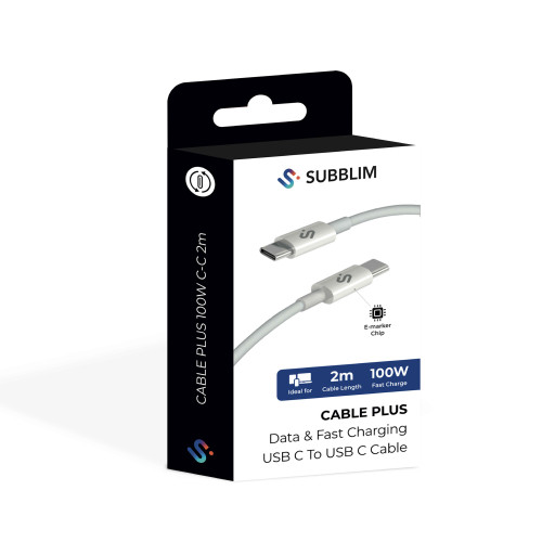 SUBBLIM CABLE PLUS 100W C-C 2m WHITE - Imagen 7