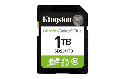 Kingston Technology 1 TB SDXC Canvas Select Plus Gen3 150 MB/s C10 UHS-I U3 V30