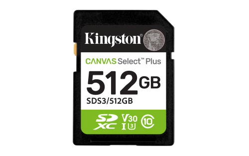 Kingston Technology 512 GB SDXC Canvas Select Plus Gen3 150 MB/s C10 UHS-I U3 V30 - Imagen 2