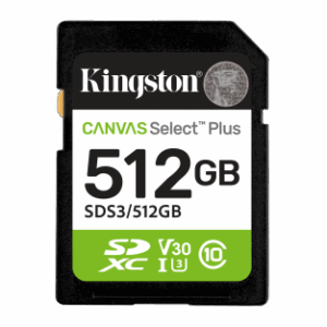 Kingston Technology 512 GB SDXC Canvas Select Plus Gen3 150 MB/s C10 UHS-I U3 V30