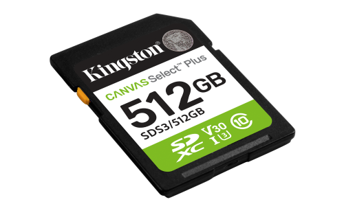 Kingston Technology 512 GB SDXC Canvas Select Plus Gen3 150 MB/s C10 UHS-I U3 V30 - Imagen 3