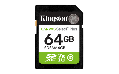 Kingston Technology 64 GB SDXC Canvas Select Plus Gen3 100 MB/s C10 UHS-I U1 V10
