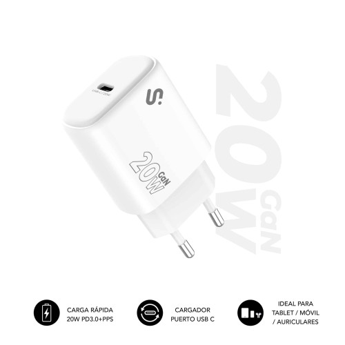 SUBBLIM Cargador USB-C GaN 20W , Power Delivery 3.0 & PPS, Enchufe Rápido para iPhone 16-12, iPad, Galaxy S24-S20, Pixel 9-6, Xiaomi, Ultraportátil, Seguro y Certificado - Imagen 2