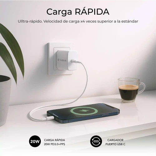 SUBBLIM Cargador USB-C GaN 20W , Power Delivery 3.0 & PPS, Enchufe Rápido para iPhone 16-12, iPad, Galaxy S24-S20, Pixel 9-6, Xiaomi, Ultraportátil, Seguro y Certificado - Imagen 5