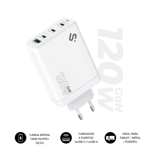 SUBBLIM CARGADOR GAN 120W CHARGER USB C+C+C+A
