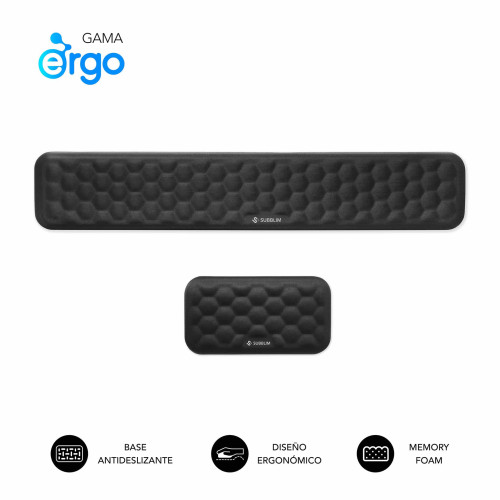 SUBBLIM Pack ERGO AIRPADDING Negro, Reposamuñecas Teclado + Ratón, Espuma viscoelástica 65 D, Tejido AirMesh transpirable, Base antideslizante, Diseño ergonómico para oficina y gaming - Imagen 2