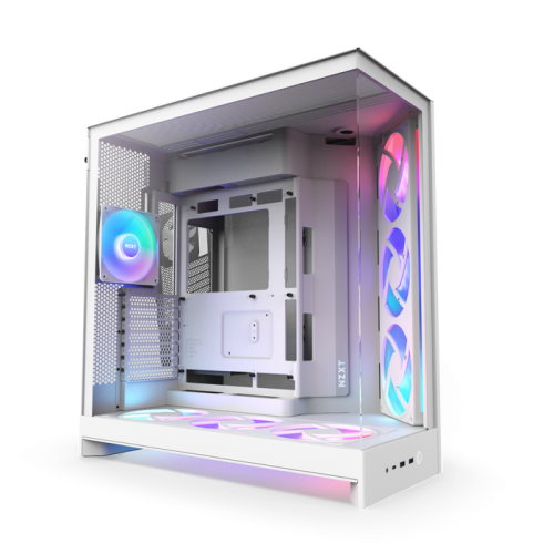 CAJA NZXT H9 FLOW RGB+ (2025) DUAL-CHAMBER MID-TOWER CASE W/ RGB FANS & CONTROLLER - ALL WHITE - Imagen 2